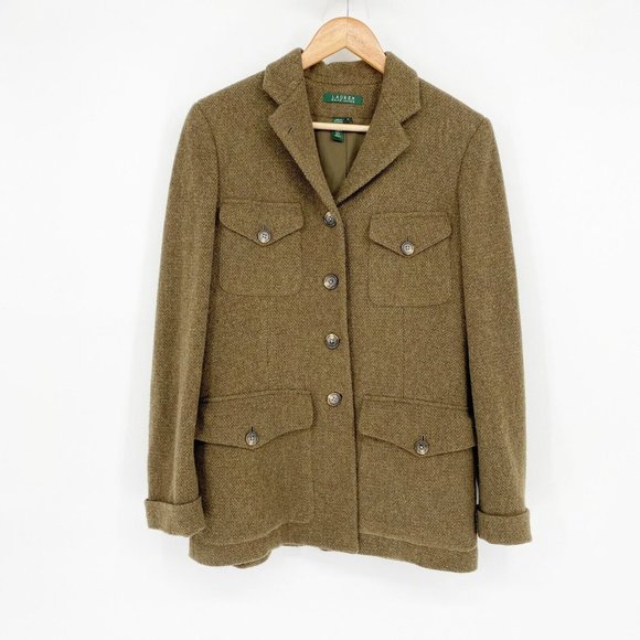 Ralph Lauren Jackets & Blazers - Ralph Lauren Wool Tweed Blazer Jacket Pockets Womens Size 10 Equestrian Brown
